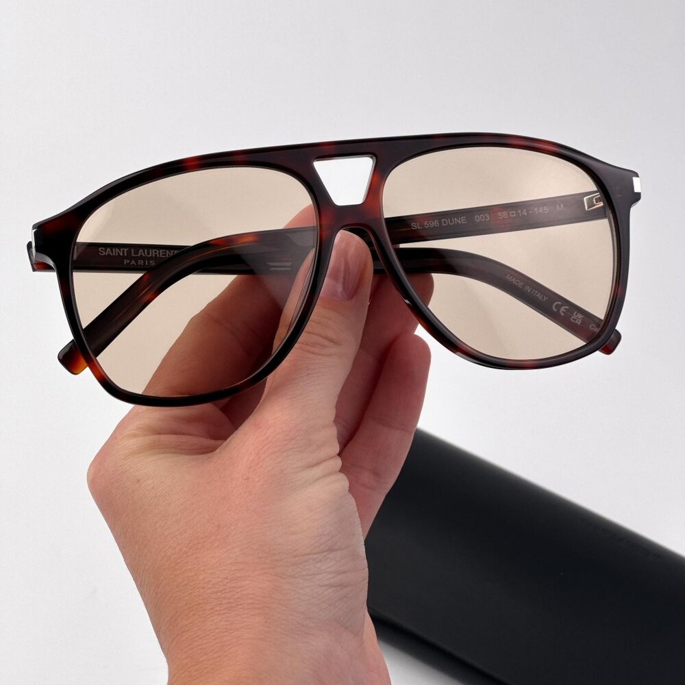 Saint Laurent DUNE Sunglasses – Havana Brown Aviator Frame | Model SL596 003